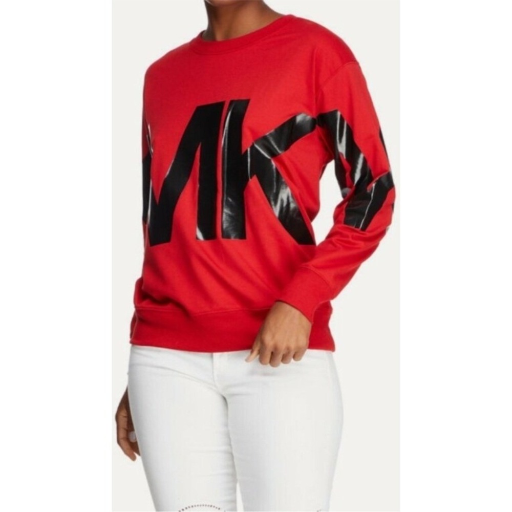 Michael Kors Womens Crimson Red Black MK Logo Sweatshirt XS NWT $98